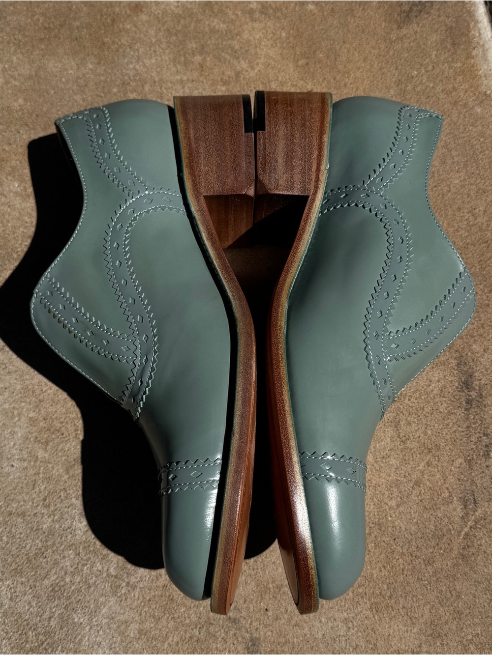 OFFICE OF ANGELA SCOTT Sage Green Leather Slip-On Dress Shoes - Picture 3 of 10